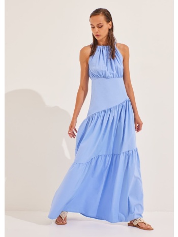 φόρεμα μακρύ με λαιμόκοψη halter - γαλάζιο