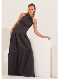 φόρεμα μακρύ με λαιμόκοψη halter - μαύρο