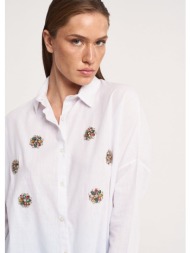 πουκάμισο βαμβακερό με διακοσμητικά πετράδια - λευκό
