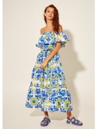 φόρεμα μακρύ με λουλουδάτο μοτίβο - μπλε