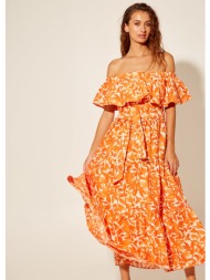 φόρεμα με ξεχωριστά τμήματα και βολάν - πορτοκαλί