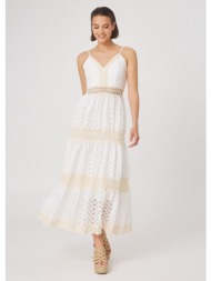 μακρύ φόρεμα με διάτρητα σχέδια - λευκό