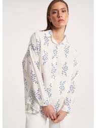 βαμβακερό πουκάμισο με διακοσμητικά λουλούδια - γαλάζιο