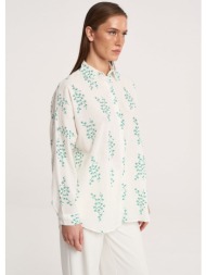 βαμβακερό πουκάμισο με διακοσμητικά λουλούδια - πράσινο