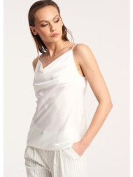 ντραπέ μπλούζα με σατινέ όψη - λευκό
