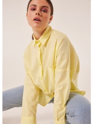 πουκάμισο λινό oversized - παστέλ κίτρινο