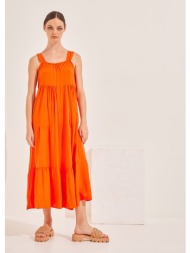 φόρεμα με φαρδιά τιράντα σε ξεχωριστά τμήματα - πορτοκαλί