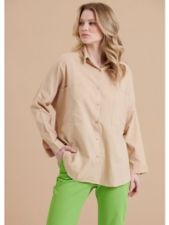 πουκάμισο λινό oversized - μπεζ