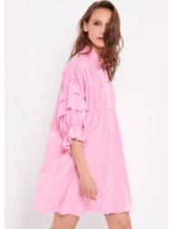 φόρεμα με βολάν στο μανίκι - ροζ