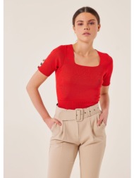 μπλούζα κοντομάνικη με διακοσμητικά κουμπιά - κόκκινο
