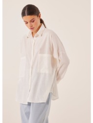 πουκάμισο λινό oversized - λευκό