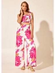 σετ τοπ παντελόνα με floral μοτίβο - φούξια