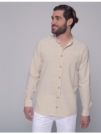 ben tailor ανδρικό βαμβακερό μπεζ ριγέ πουκάμισο με μάο