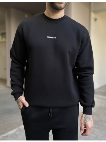 ανδρικό μαύρο φούτερ με στρογγυλή λαιμόκοψη και λογότυπο