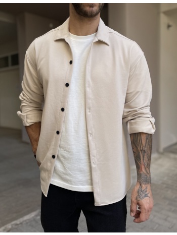 ανδρικό μπεζ διαγωνάλ overshirt με γιακά rmz456b
