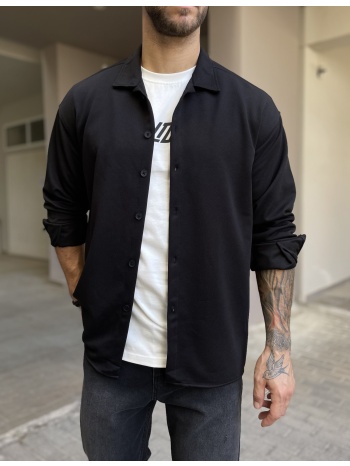 ανδρικό μαύρο διαγωνάλ overshirt με γιακά rmz456