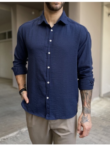 ανδρικό μπλε γκοφρέ overshirt με γιακά rmz579n