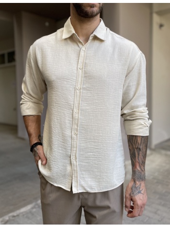 ανδρικό εκρού γκοφρέ overshirt με γιακά rmz579