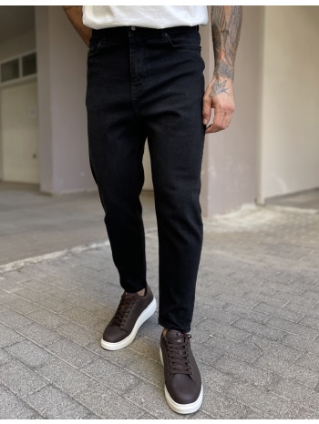 ανδρικό μαύρο πλυμένο ελαστικό loose τζιν πεντάτσεπο με