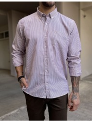 ανδρικό μπορντό ριγέ πουκάμισο με γιακά και τσέπη στο στήθος 562b