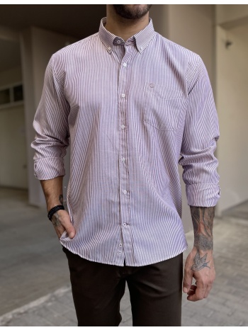 ανδρικό μπορντό ριγέ πουκάμισο με γιακά και τσέπη στο