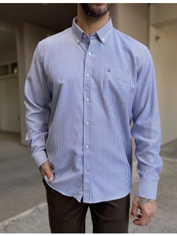 ανδρικό μπλε ριγέ πουκάμισο με γιακά και τσέπη στο στήθος