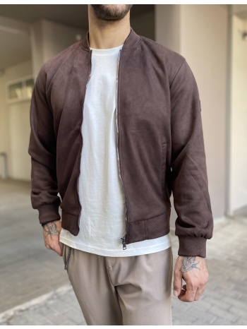 ανδρικό καφέ σουέτ μπουφάν bomber hm264049k