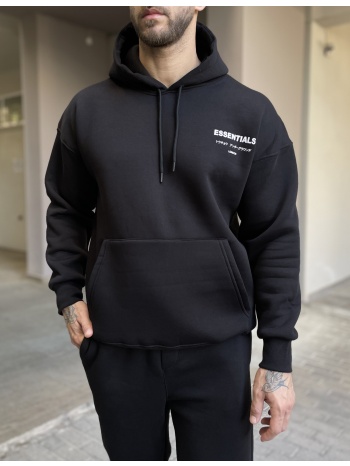 ανδρικό μαύρο φούτερ με κουκούλα και λογότυπο στο στήθος