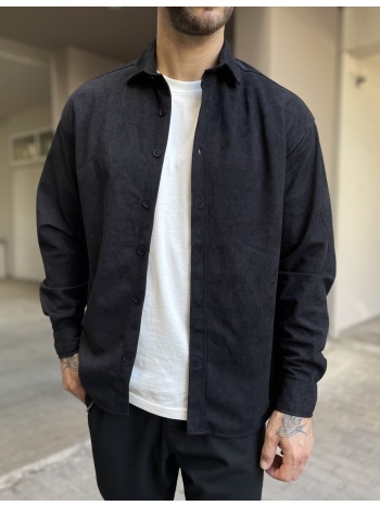 ανδρικό μαύρο κοτλέ overshirt με γιακά rmz470m