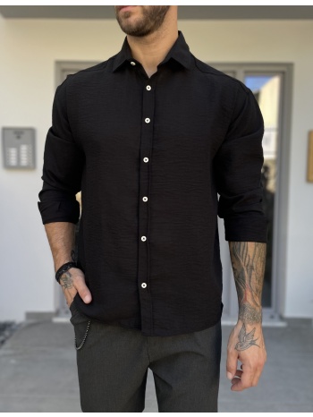 ανδρικό μαύρο γκοφρέ overshirt με γιακά rmz579m