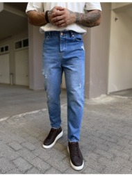 ανδρικό μπλε ξεβαμμένο loose τζιν πεντάτσεπο με φθορές we3011