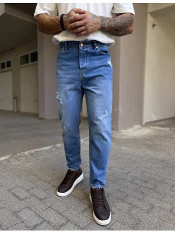 ανδρικό μπλε ξεβαμμένο loose τζιν πεντάτσεπο με φθορές