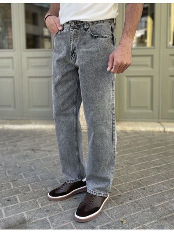 ανδρικό γκρι loose τζιν ελαστικό πεντάτσεπο με φερμουάρ
