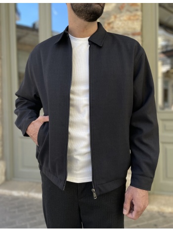 ανδρικό μαύρο μπουφάν με γιακά 4516