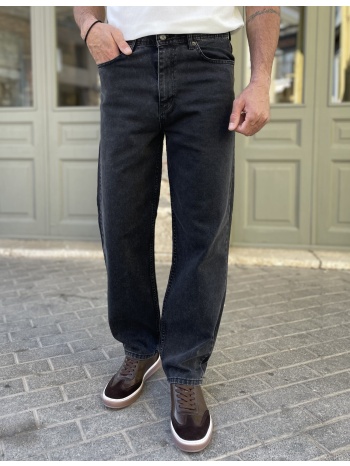 ανδρικό μαύρο loose τζιν ελαστικό πεντάτσεπο με φερμουάρ