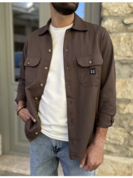 ανδρικό καφέ overshirt καπαρντίνα με γιακά 4501k