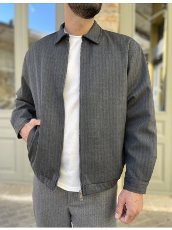 ανδρικό γκρι ριγέ μπουφάν με γιακά 4516g