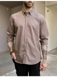 ανδρικό καφέ βαμβακερό πουκάμισο με γιακά 2077