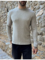 ndc ανδρική μπεζ μακρυμάνικη μπλούζα με ανάγλυφο ύφασμα 261124