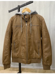 ανδρικό ταμπά μπουφάν δερματίνη με ραφές στους ώμους και λάστιχο στα τελειώματα 258971t