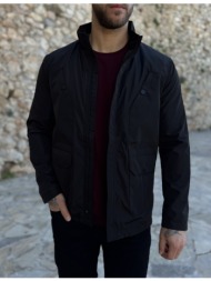 ανδρικό μαύρο ελαφρύ μπουφάν με γιακά και ίσιο τελειώμα hm264085m