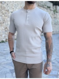 marrakech ανδρική μπεζ ριπ κοντομάνικη μπλούζα με κουμπιά tst2755