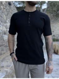 marrakech ανδρική μαύρη ριπ κοντομάνικη μπλούζα με κουμπιά tst2755m