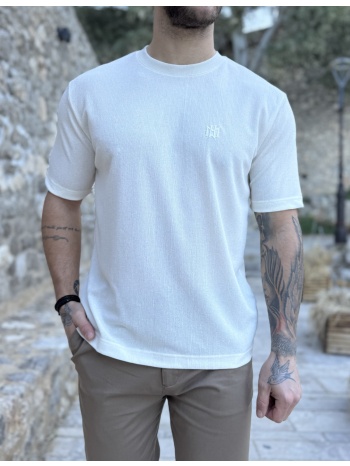 marrakech ανδρική εκρού κοντομάνικη μπλούζα με ριπ ύφανση