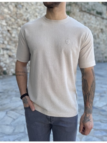 marrakech ανδρική μπεζ κοντομάνικη μπλούζα με ριπ ύφανση