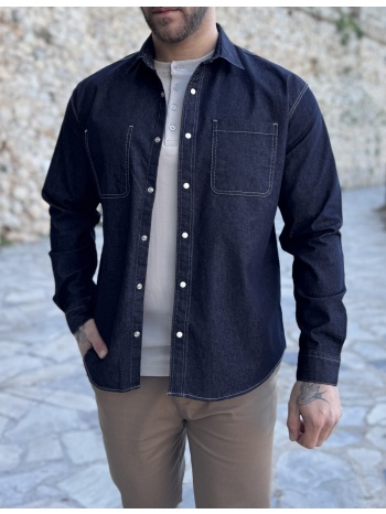 marrakech ανδρικό μπλε πουκάμισο με τσέπες tst2779b