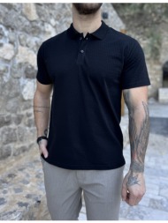 ανδρική μαύρη polo κοντομάνικη μπλούζα με ανάγλυφο ύφασμα 252838m