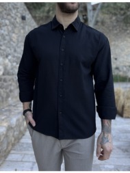 ανδρικό μαύρο μακρυμάνικο πουκάμισο rmz19140