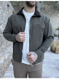 ανδρικό λαδί βαμβακερό jacket με γιακά lc18115