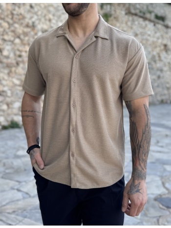 ανδρικό πλεκτό καφέ κοντομάνικο πουκάμισο rmz19134k